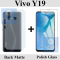 Vivo Y19 Glass Protector Clear 2.5D Polish Glass + Matte Back Protector Carbon Soft Skin Sheet For Vivo Y19. 