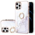 Case for iPhone 12 / iPhone 12 Pro Marble Pattern Hybrid Hard Back Soft TPU Bumper Case Cover with Ring Holder Stand. 