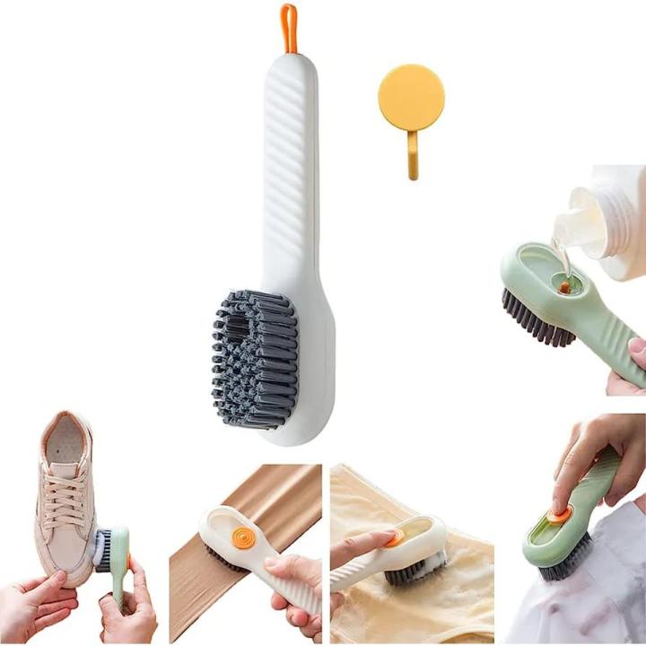 Multifunctional Soap Liquid Dispenser Brush with Handle Shoe Cleaning Laundry Brush Scrub Cleaning Soft Bristle Cleaning Brushes for Clothes and Shoes Household Use For Bathroom and Kitchen