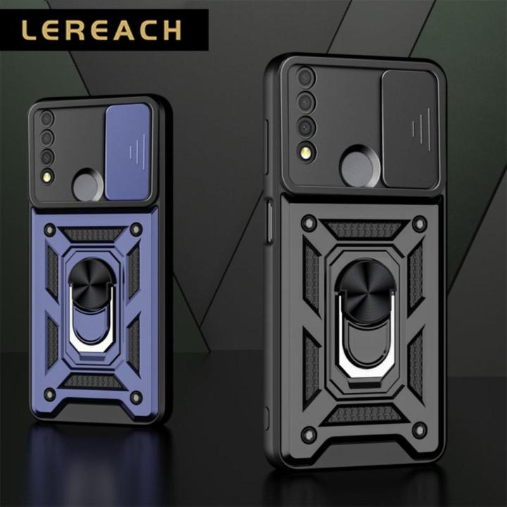 Lereach For TCL 30 XE 5G Mobile Phone Case Camera Thick Armor TPU+PC Hard Ring Car Ring Bracket Shockproof Back Cover
