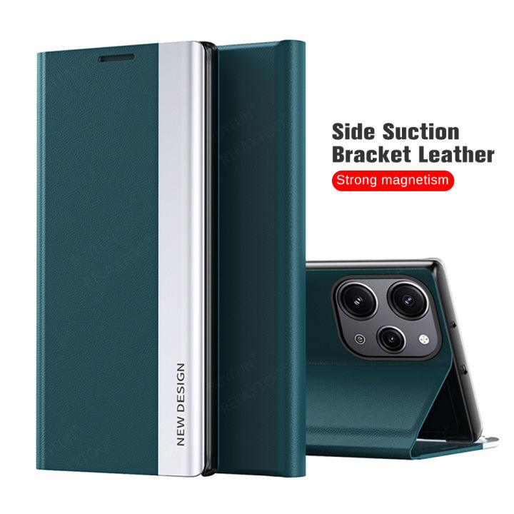 For Xiaomi Redmi 12 4G Simple Solid Color Anti Fingerprint Leather Case for Mi Redmy 12 6.79 inch Flap Holder Luxury Leather Magnetic Phone Case