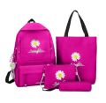 4pcs/Set Student School Bag Backpack Flower Daisy Printing Large Capacity Canvas Backpack INS Simple Crossbody Bag For Teenager. 