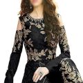 Ladies Chiffon CrinKle Embroidered Dress ZR-27 Black Unstitched. 