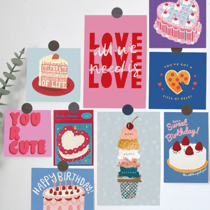 【Amnber Berry Mall】Ins Pink Strawberry Cake postcards Photo Props Background Decorative Card Greeting Cards Message Cards 15 Sheets