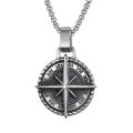 Men Retro Stainless Steel Cross necklace Norse Viking Compass Sign Pendant Necklace. 