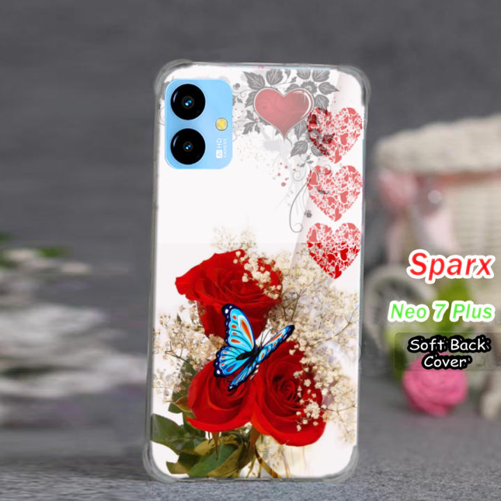 Sparx Neo 7 Plus Pouch Cover  - Floral Soft Back Cover Case For Sparx Neo 7 Plus
