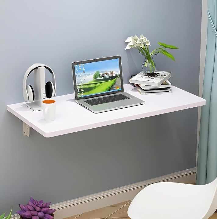Solid Wood Wall Mounted Folding Round Corner Study Table| Wall Mount Table | Foldable Laptop Desk for Home and Office Computer