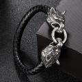 MKENDN Classic Animal Viking Double Dragon Wolf Head 316L stainless steel Men's Leather Bracelet Fashion Punk Jewelry Pulseras. 