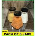 SMALL PYRAMID JAR Pack of 6 Jars for Kitchen - 0.5 KG STORAGE JARS SET / Candy JAR RACK Storage FOOD GRADE plastic PYRAMID DESIGN 500GMS. 