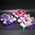 Disney Frozen Elsa Princess Girls Sandals Summer Children's Sports Beach Pink Purple Girls Boys Soft Led Light Shining Shoes. 
