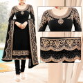 Ladies Chiffon Crinkle Embroidered Black Shalwar Kameez HS-197 (Unstitched). 