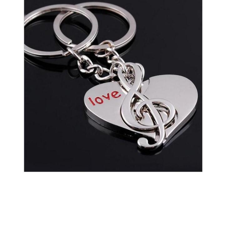 Lovers Keychain Buckle Couple Key Chain Ring Heart & Music Note Love