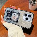 For Tecno Spark 10 4G / Spark 10C / Spark 10 Pro Back Cover with 3D Bear Hidden Stand Bracket Luxury 6D Gradient Shiny Plating Glitter Women Phone Case Clear Soft Silicone Protective Cases Pouch Girls. 