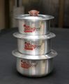 Pot Set Aluminium With Metal Finish 3 Pieces Baby Degchi Set Bowl pot with Lid Cover Stock Donga 3 Piece Set with Lids Kitchenware Pot Silver Steel. 