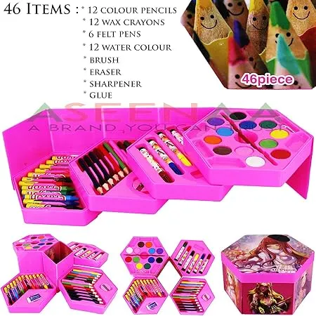Multicolour Art Box Colouring Box Set Art Set Colour Kit 46 Pcs Crayons ...