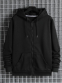 BRANDSTITCH Black Plain Fleece Zipper Hoodie For Men & Women. 