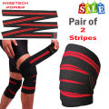 2Pcs Knee Wrap for Gym Support Strap - 2 Stripes Black and Red - Knee pad Leggings High Stretch Elastic - Breathable Knee Pain Relief Strap - Gym Squat Lifting Wraps Knee/Elbow/Ankle Supports - Size 2 meter. 