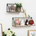 1 Set Metal Floating Shelves Wall Mounted Rustic Wood Storage Display Shelf with Metal Wire Basket Hanging Shelf For Kitchen Office Bedroom Storage Rack Wall Shelf Bathroom Accessories Rack Holder I Metal Wall Shelf Display Organizer Rack Wall Shelf Rack. 