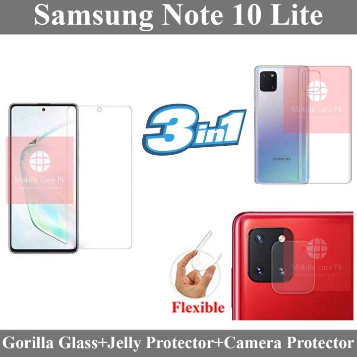Samsung Galaxy Note 10 Lite Unbreakable Gorilla Glass Premium High Quality Tempered Glass Screen Protector + Back Clear Jelly Protector Soft Film Protection Hydrogel Film Protector + Back Camera 9H Gorilla Flexible Protector For Note 10 Lite