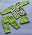 Newborn Baby winter fleece 3 piece suits with shirt , cap , pajama trouser suitable for 0-3 months unisex colors and designs. 