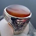 Mens Orange aqeeq ring in 925 Sterling Silver Handmade artisan. 