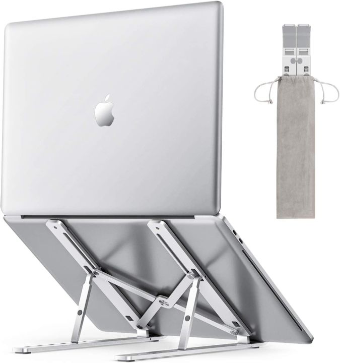 Metal Laptop Stand Portable Laptop Stand 7 Gear Slot Anti Slip Silicone Foldable Adjustable Laptop Stand Compatible with all sizes of Laptop Easy to Carry Smart Stand Strong Material High Quality Stand Silver Color