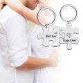 Oufeiton Together Keychain 2pcs Couple Keychain Necklace Set Stainless Steel Puzzle Key Ring Holder for Boyfriend Girlfriend Gift Backpack Pendant Ornament Together Better Design Diy Personalized Souvenir. 