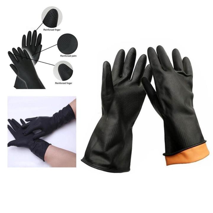 Industrial Use heavy duty Black Rubber Latex Gloves with smooth