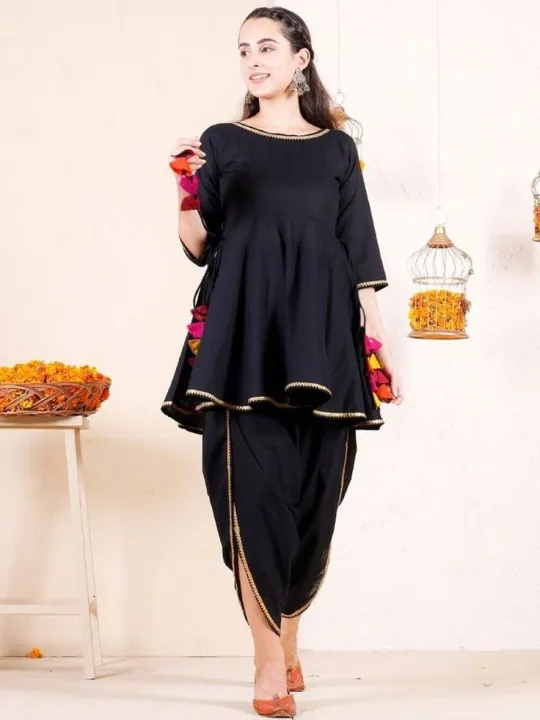 Cheera%20Black%20Dhoti%20Peplum%20Top%20Set%20With%20Multicolour%20Tassels%20-%20Image%202