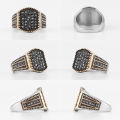 Golden Black Rhinestone Stainless Steel Mens Rings Punk Trnedy for Male Boyfriend Biker Jewelry Creativity Gift Wholesale. 