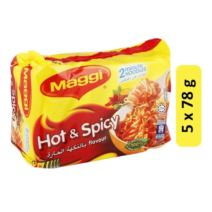 Maggi 2 Minute Hot And Spicy Noodles Family Pack Imported - (5 x78g)