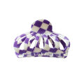 Purple And White Checkerboard Grid Square Semicircle Acetate Hair Clip Claw Hair Women Hair Accessories. 