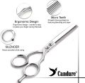 CANDURE Professional Barber Thinning Hair Scissors Kit for Hairdressers Barbers Stainless Steel Cutting Saloons Kits Gifts with Comb Black Silver Color 5.5” inch Salon Tailors Men Women Children Beauty Export Best Quality Packing Hand tool Snips Scissors. 