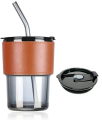 High-Value Portable Leather Glass Coffee Cup With Straw and Lid Iced Tea Cup. 