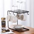 Coffee Cup Plates Iron Rack Creative Plate Drain Shelf Cup Holder Household Mug Storage Kitchen Rack with 6 Hooks Display. 