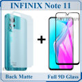 Infinix Note 11 9D Glass Protector Tempered Glass Edge To Edge + Back Matte Protector Fiber Carbon Soft Skin Sheet For Infinix Note 11. 