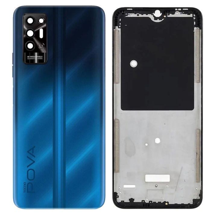 Tecno Pova 2 Middle Frame Housing With Side Button and Camera Lens Complete Body Casing Replacement For Pova 2 - Blue