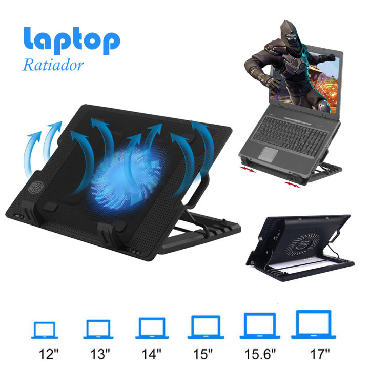 Cooling Pad 638(B) - Best Cooling Pad For Laptop with 2 USB Interface - Five Angle Support with Unique Non Slip Technology - Silent Fan with Blue LED lights