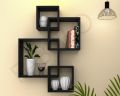 Wooden Intersecting Wall Shelves for Living Room, Bedroom | Wall Mount Shelf/Rack/Stand/Showcase for Home Decor - Wall Hanging Storage Unit, Set of 4 – Black (Customize Colours Available). 