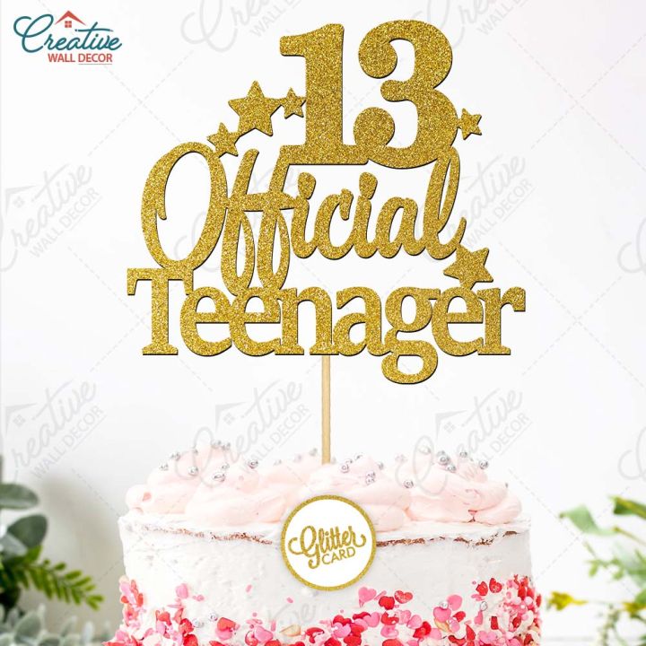 13 Official teenager Birthday Cake Topper in Gold, Boy or Girl 13th Birthday topper for Party Celebration & cake Decoration Supplies
