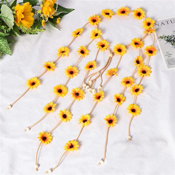 4Pcs Flower Hippie Headband Floral Crown Summer Sunflower Hair Accessories for 70 S Bohemian Costumes Style