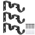 3Pcs/Set Curtain Rod Brackets Heavy Duty Double Rod Holders Durable Metal Curtain Rod Wall Brackets with Screw Black. 