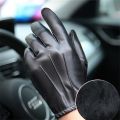 Long Keeper Fashion Black PU Leather Gloves Male Thin Style Driving Leather Men Gloves Non-Slip Full Fingers Palm Touchscreen. 
