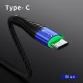 YKZ LED Light USB Type C Cable Fast Charge Wire. 