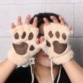【Happier】 Cute Cat Paw Fluffy Claw Fingerless Gloves Warm Soft Plush Fingerless Panda Glove Half Finger Women Winter Wear Christmas Gifts. 