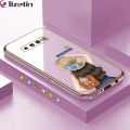 Jizetin (Free Lanyard) for Samsung Galaxy S10 Plus Back Cover Girl In Hat Luxury 6D Plating Case Side Pattern Soft Silicone Square Mobile Phone Cases. 