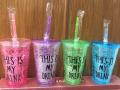 Jelly Glass With Straw Double Walled - 500 ml  (Multicolor). 