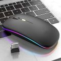 RGB Wireless Mouse - Slim & Silent 7 Colour LED Lights - Black & Transparent Body - Dual Mode 2.4G & Bluetooth Rechargeable Portable Optical Office Mouse With USB Receiver - 3 Adjustable DPI Levels for Notebook, PC, Computer, MacBook. 