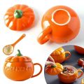 300ml/500ml/850ml Halloween Pumpkin Shaped Ceramic Cup Spoon Kawaii Soup Mug With Lid Oatmeal Cup Creative Water Cup. 