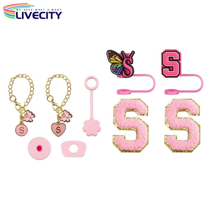 High-quality Cup Accessories Customize Tumbler with 9pcs Cup Accessories Set Silicone Straw Caps Letter Pendants Handle Charm Stickers Spill Stoppers Perfect Gift for Personalizing Cups Cup Accessory